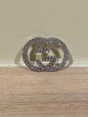 Crystal Double-G Logo Brooch - Silver